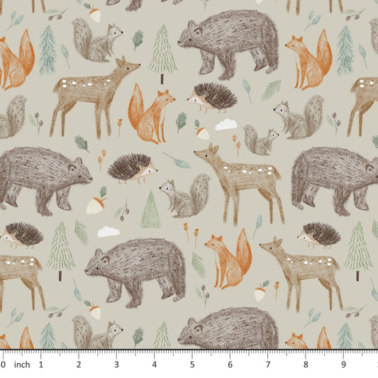 Lumelo and Ginger - Woodland Walk on Spruce - Bear - Deer - Squirrel - Fox - Hedgehog - Little Rhody Sewing Co.