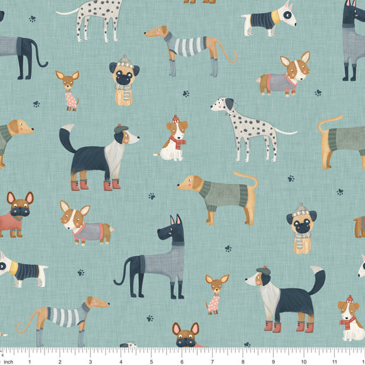 Marta Munn Designs - Doggies - on Light Turquoise - Little Rhody Sewing Co.