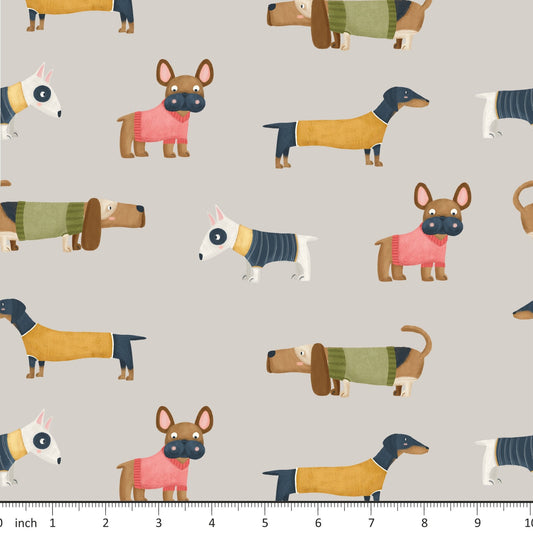 Marta Munn Designs - Dogs - on Gray - Little Rhody Sewing Co.