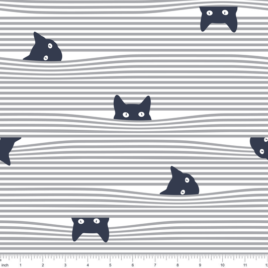 Montana West Designs - Cats Peeking Through Blinds - On Gray - Little Rhody Sewing Co.