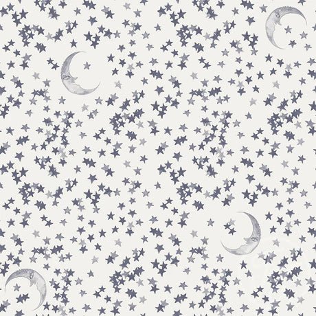 Moon Stars Gray Stone Snow White - Little Rhody Sewing Co.