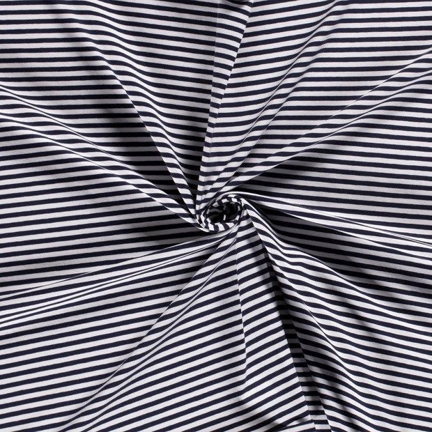 Navy and White Medium Stripe - Yarn Dyed Jacquard Jersey - By the 1/2 Yard - European Knit Fabric - Little Rhody Sewing Co.