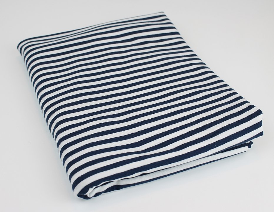 Navy and White Medium Stripe - Yarn Dyed Jacquard Jersey - By the 1/2 Yard - European Knit Fabric - Little Rhody Sewing Co.
