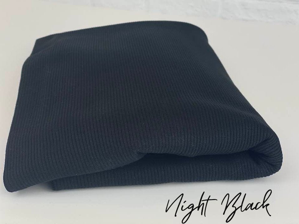 Night Black - 2x1 Rib Knit - Jersey - French Terry - Fleeced French Terry - High Loop French Terry - Euro Ribbing - Waffle Knit - Little Rhody Sewing Co.