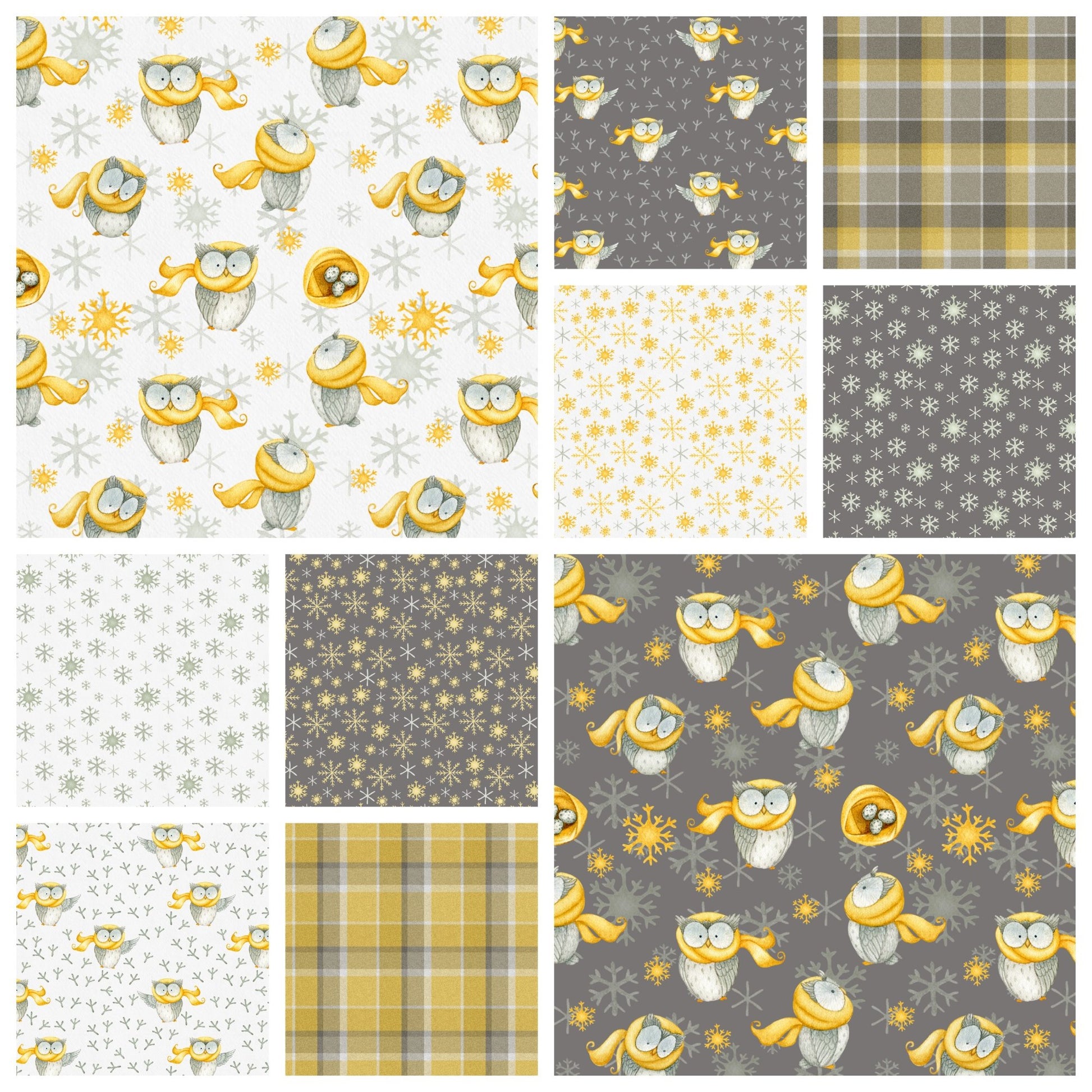 Plaid Grey and Gold - Winter Owl Coordinate - Little Rhody Sewing Co.