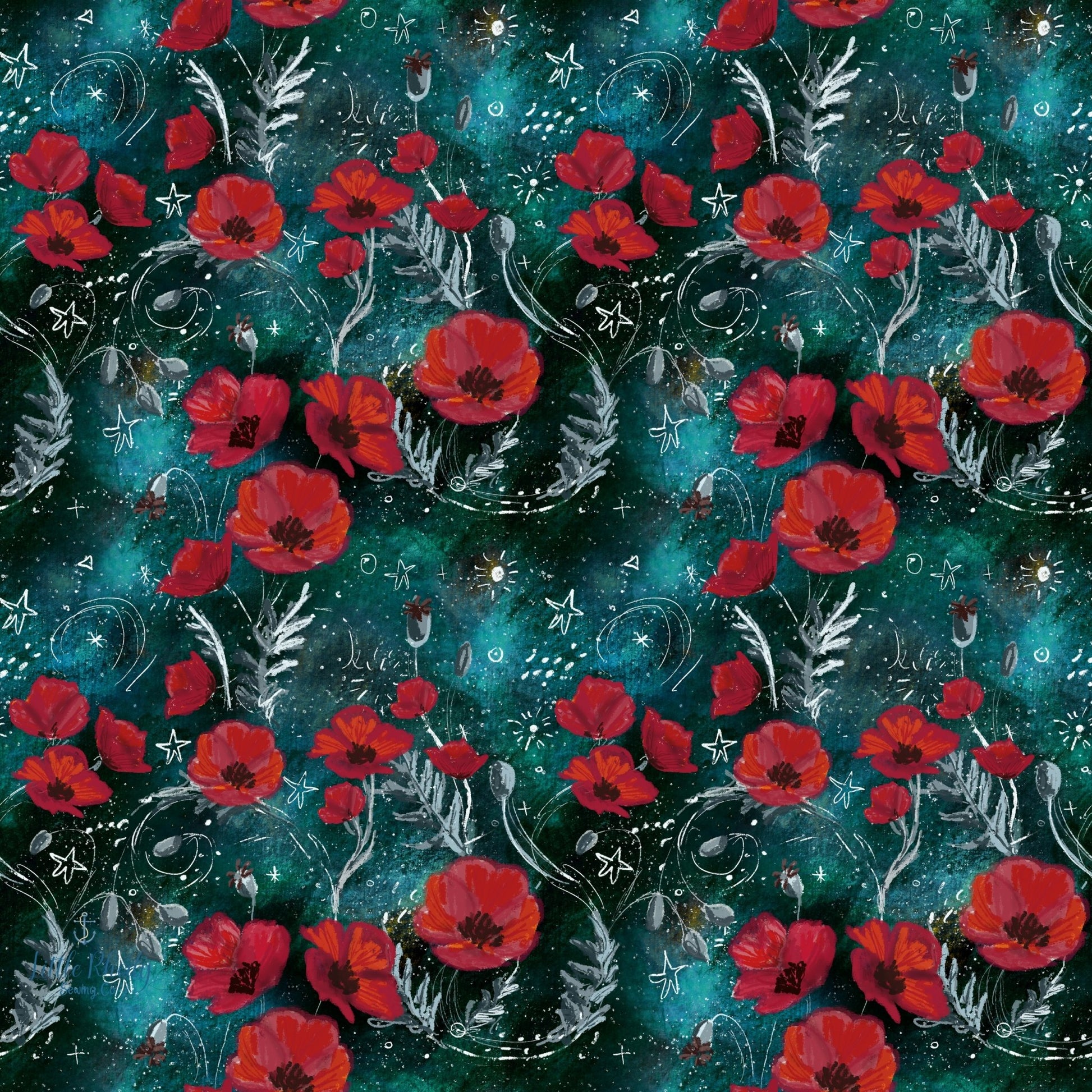 Poppies at Night - Tatra Cottage - Cotton Lycra Jersey - By the 1/2 Yard - Little Rhody Sewing Co.