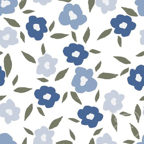 Poppy Floral Blue Off White - Little Rhody Sewing Co.