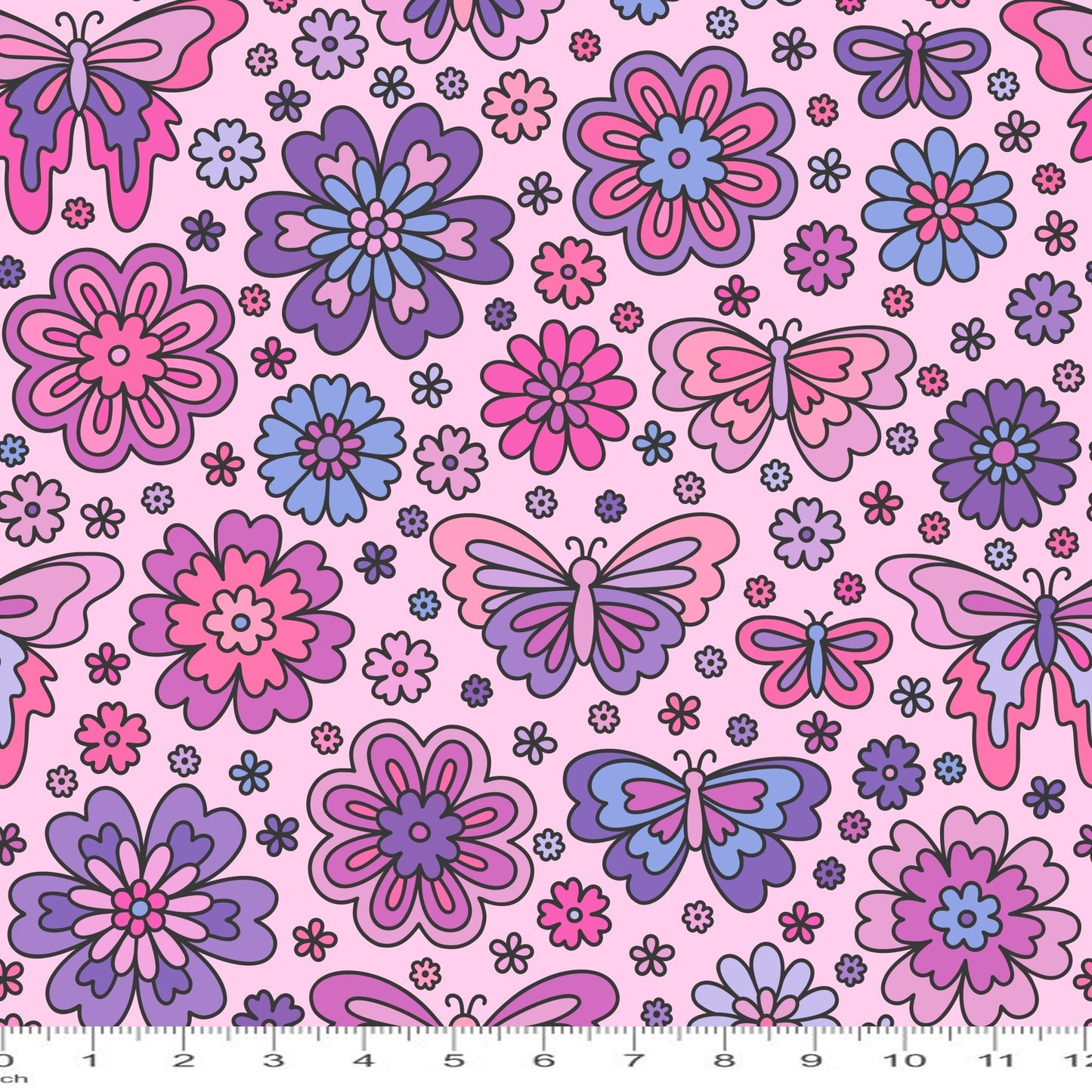 Purple Retro Butterfly Floral - MBM Creative - Cotton Lycra Jersey - By the 1/2 Yard - Little Rhody Sewing Co.
