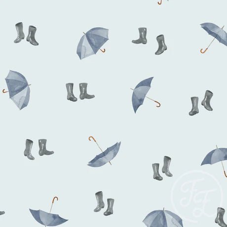 Rainboots Umbrellas Blue - Little Rhody Sewing Co.
