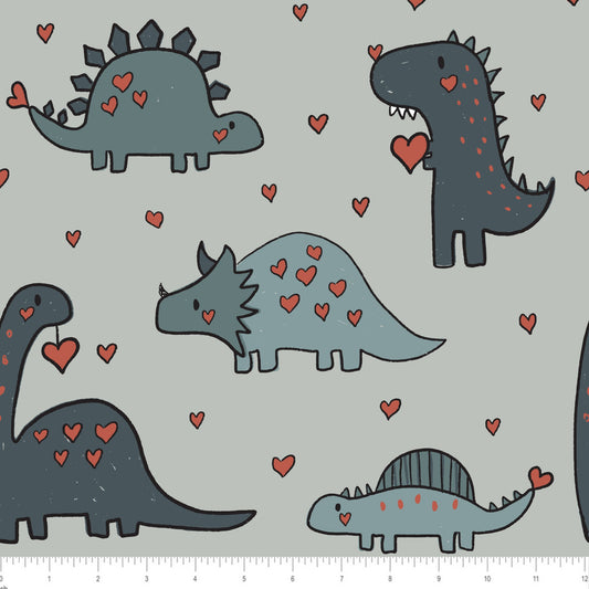 Raspberry Pattern Co. - Valentine's Day Dinosaurs - Green - Little Rhody Sewing Co.