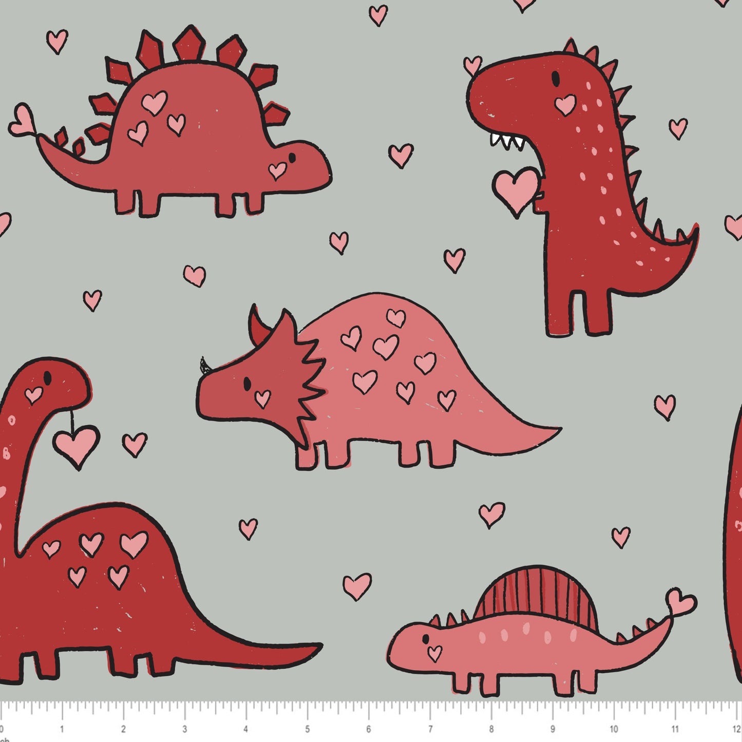 Raspberry Pattern Co. - Valentine's Day Dinosaurs - Red - Little Rhody Sewing Co.
