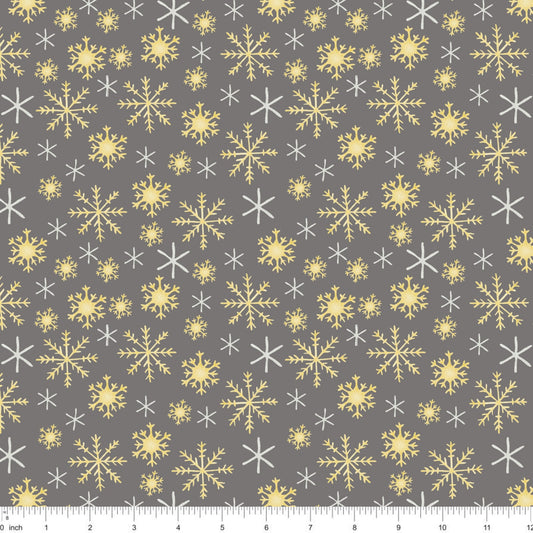 Snowflakes Gold - Dark - Winter Owl Coordinate - Little Rhody Sewing Co.