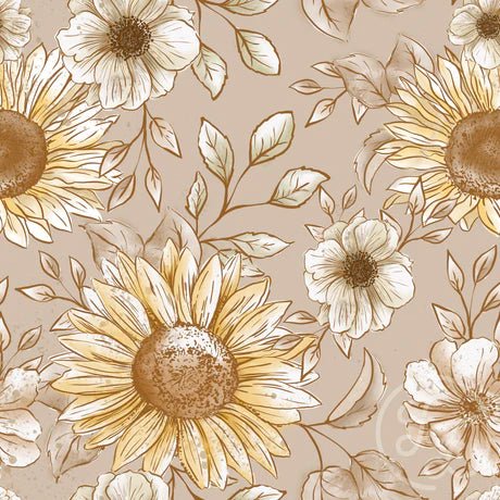 Sunflowers Light Brown - Little Rhody Sewing Co.