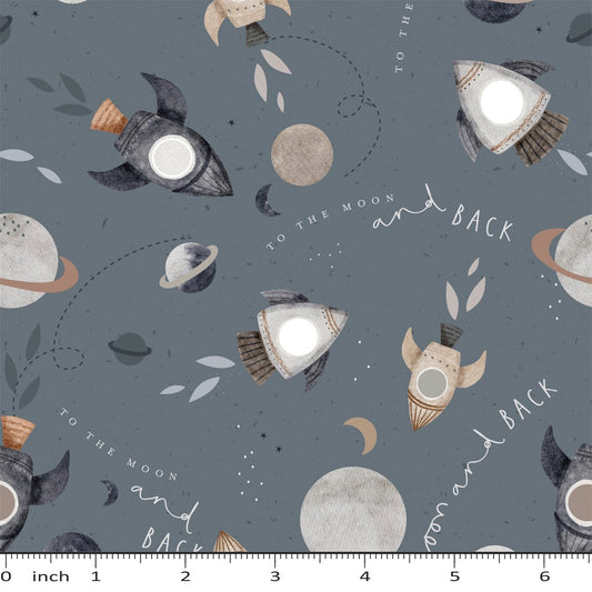 To The Moon - Lumelo and Ginger - Cotton Lycra Jersey - French Terry - By the 1/2 Yard - Little Rhody Sewing Co.