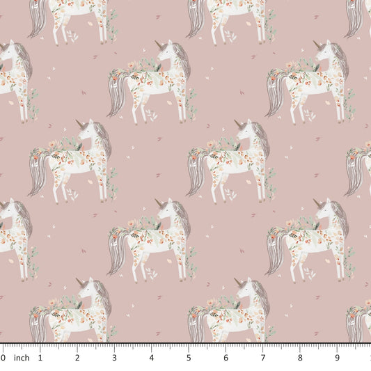 Unicorns on Heather - Cotton Lycra Knit, French Terry, or Swim Fabric - By the 1/2 Yard - Little Rhody Sewing Co.