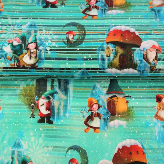 Winter Gnomes - French Terry Fabric - By the 1/2 Yard - Little Rhody Sewing Co.