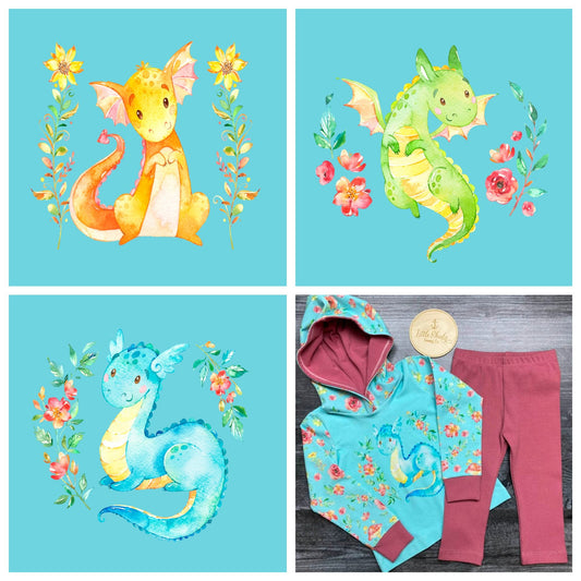 Woodland Dragons -3 Panel Set - Cotton Lycra Jersey - Little Rhody Sewing Co.